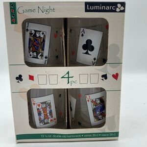 Card Deck Suit Poker 4 Luminarc Game Night 13 1/2 OZ Playing Card Glasses VTG